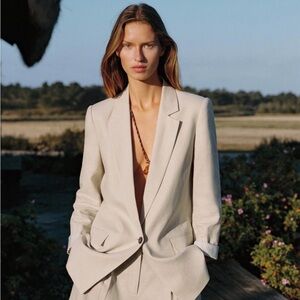 Zara Cream Linen Blazer and Shorts Set (L/XL)